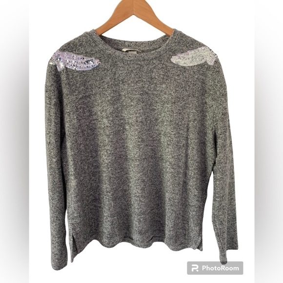 H&M Women’s Gray Sweater with Silver Sequin Bird Design Accents - Picture 1 of 6